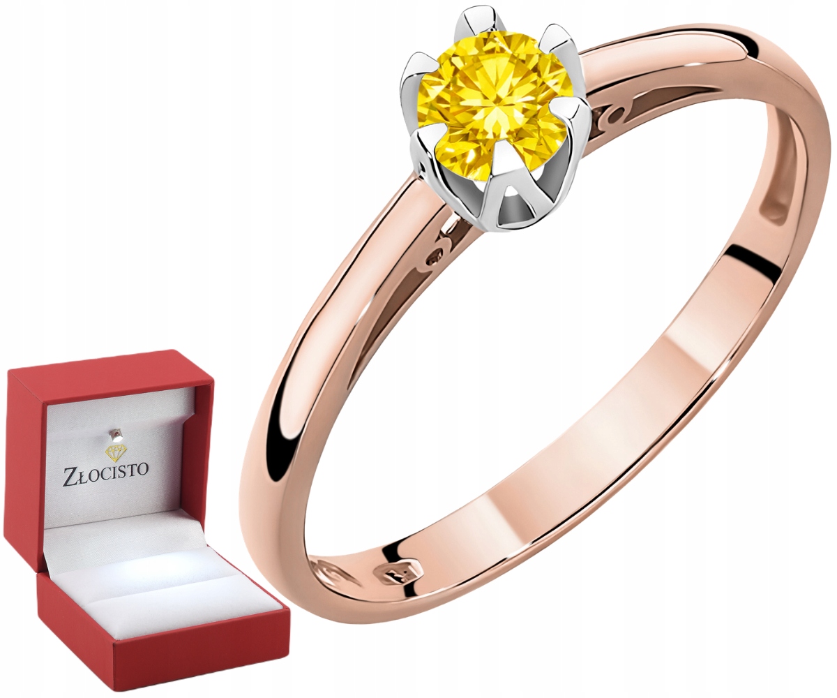 Pierścionek 14K Różowe Złoto 0,15 Ct Żółty Diament Laboratoryjny