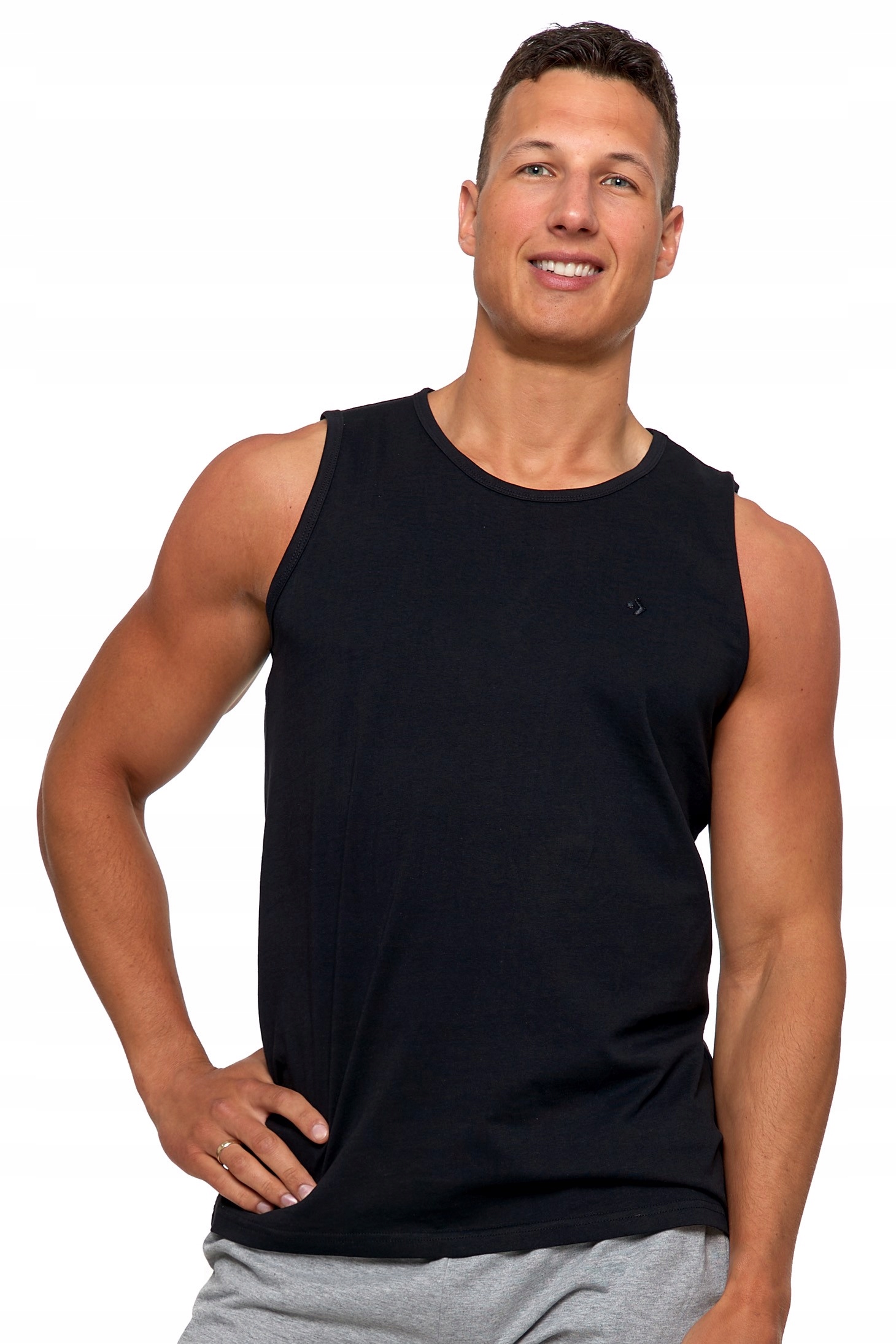 CZARNA KOSZULKA BEZ RĘKAWÓW MĘSKA TANK TOP BEZRĘKAWNIK BAWEŁNIANY MORAJ R.L Marka Moraj