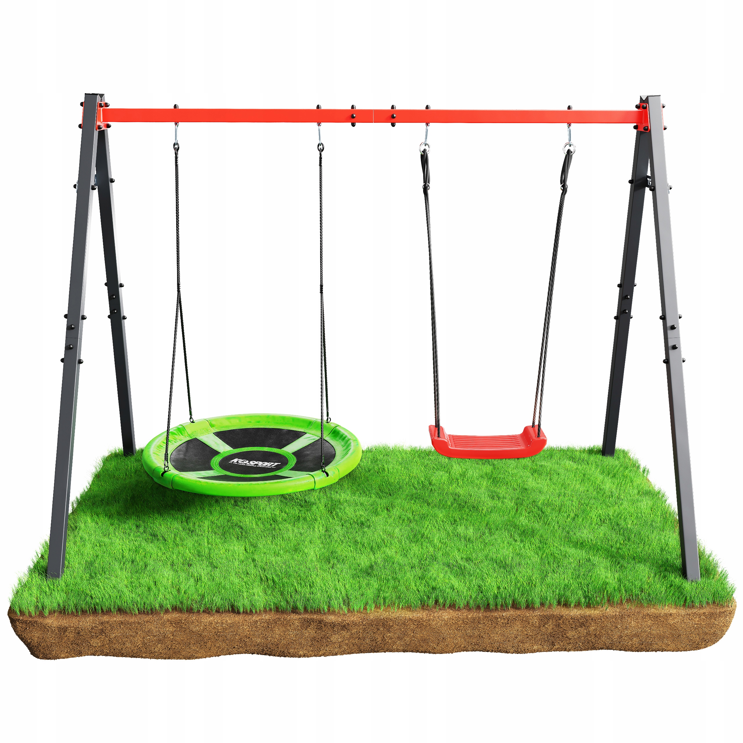 HUŚTAWKA podwójna OGRODOWA metalowa Stelaż dla dzieci BOCIANIE GNIAZDO Szerokość siedziska 100 cm