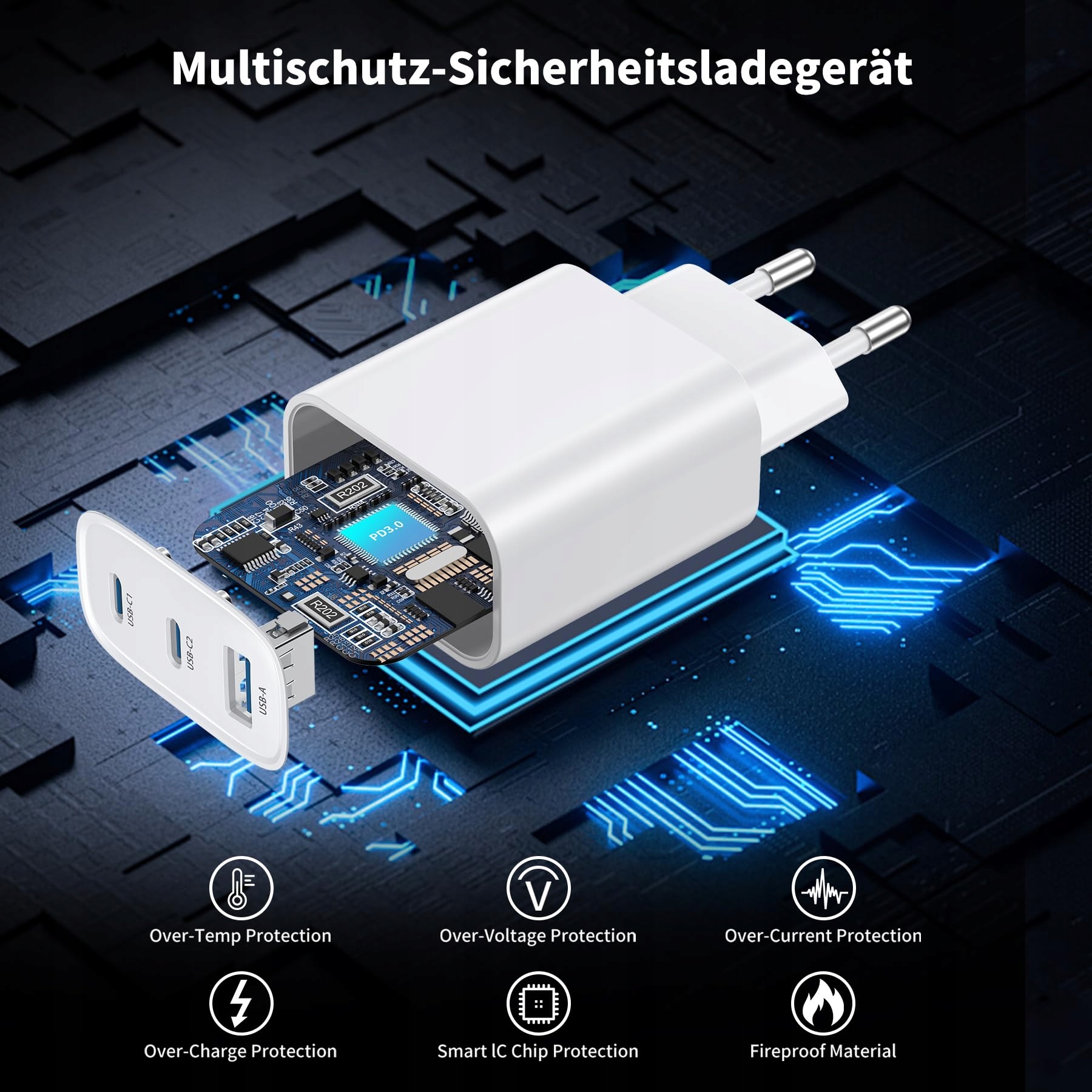 ADAPTER USB C ŁADOWARKA 40W 3 PORTY IPHONE ANDROID TELEFONY — miniatura 4