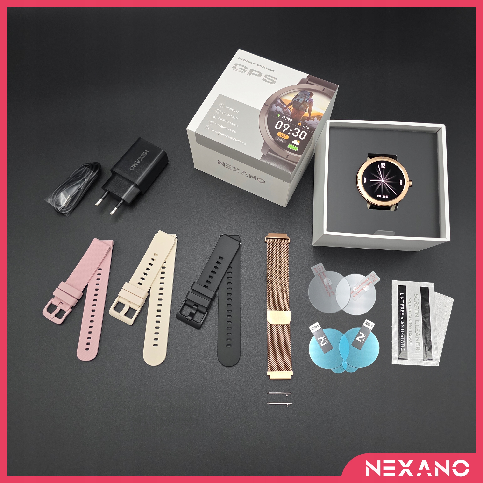 SMARTWATCH DAMSKI WODOODPORNY ZEGAREK MENU PL GPS AMOLED PULS SPORT 4 PASKI Kolor złoty