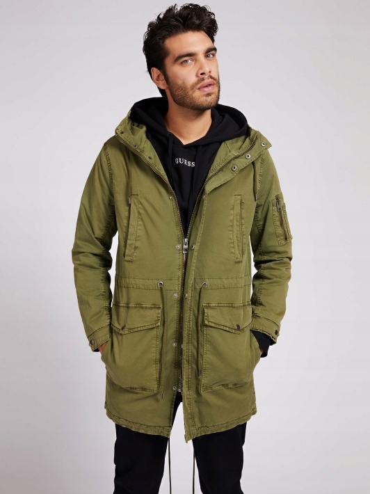 Guess Zelená Parka Bunda S Kapucí Na Bavlněném Podpatku M Gga