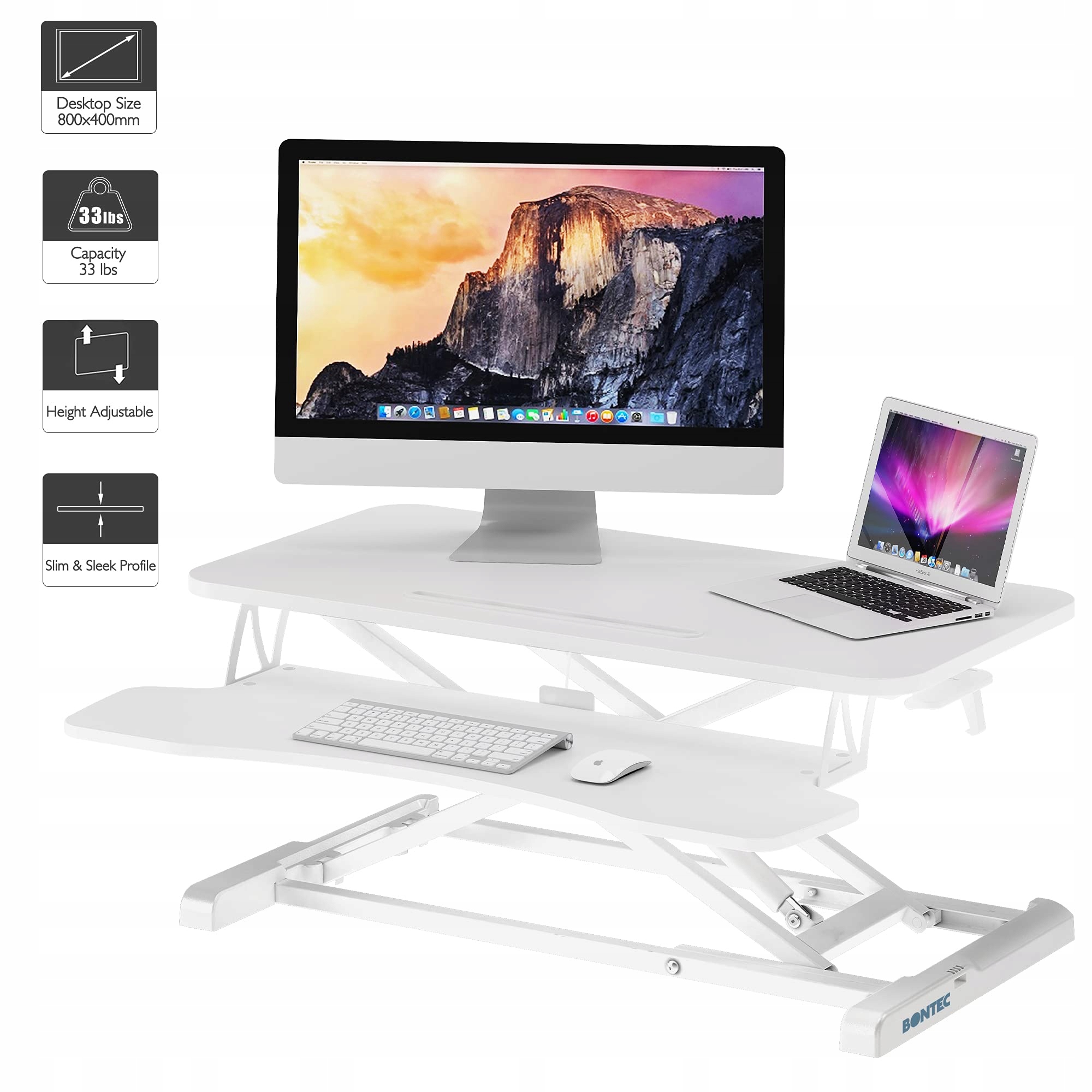 Bontec Pracovný stôl s platformou 80x40 cm so stojanom na klávesnicu, biely