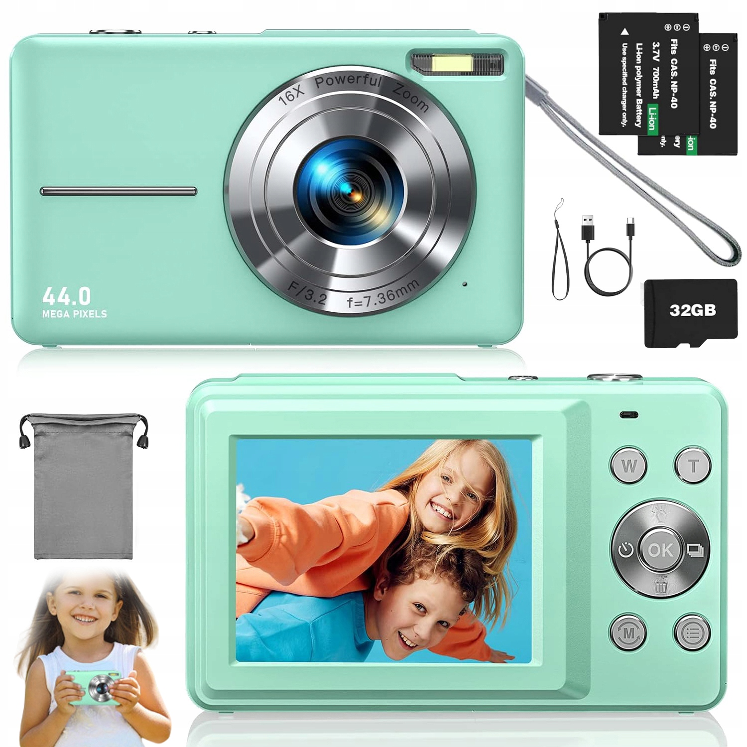 Digitální Fotoaparát Hd 1080P 44MP 16X 32G Zelený S Led Světlem