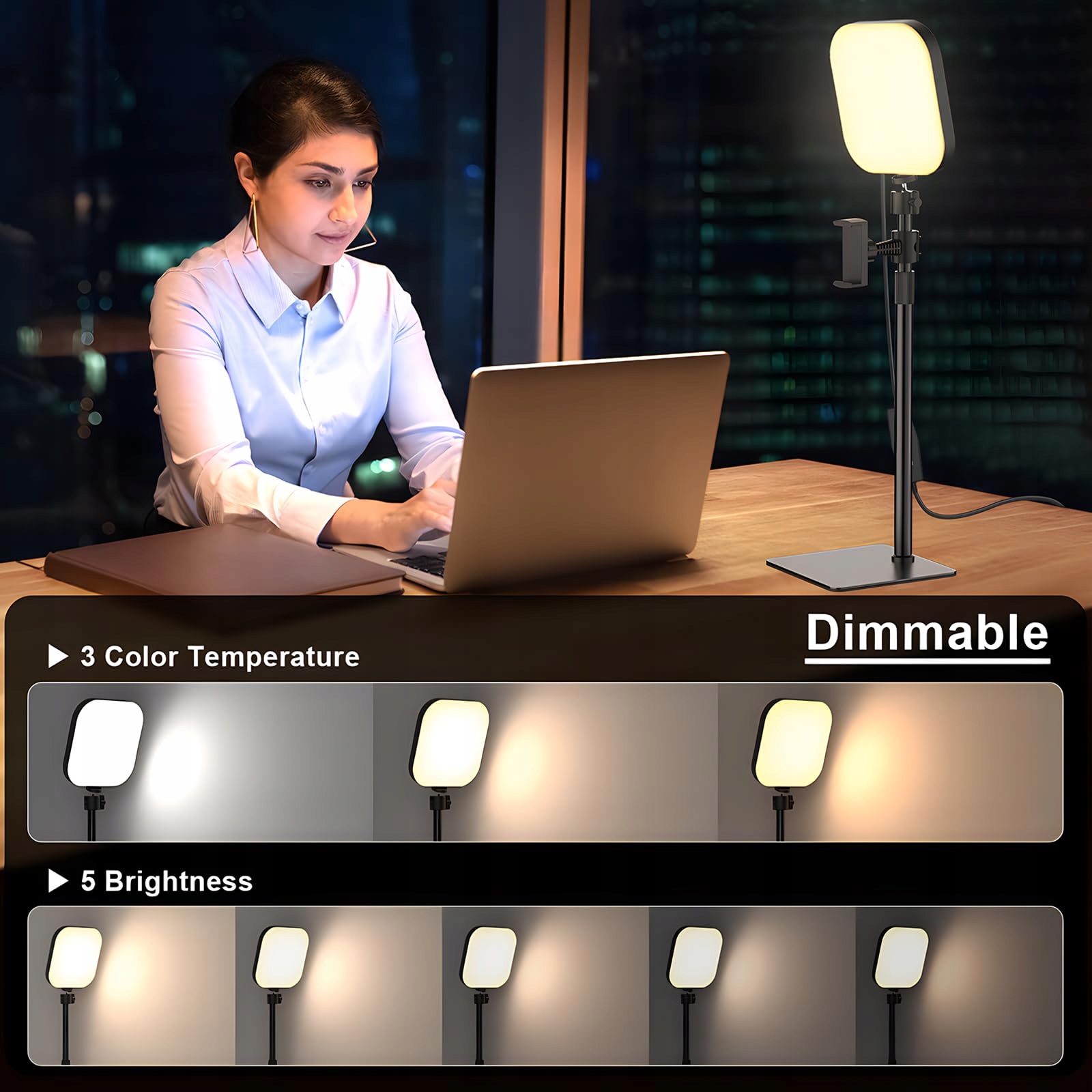 MOJIMDO LED Lamp 180 with Phone Holder 3 Colors 5 Brightness USB — miniatura 2