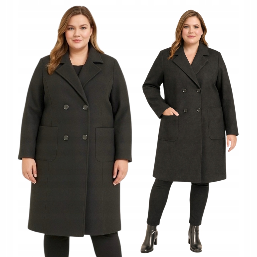 Káva Elegantní dámský kabát Přechodová bunda Kapsy 48 50 4xl 5xl