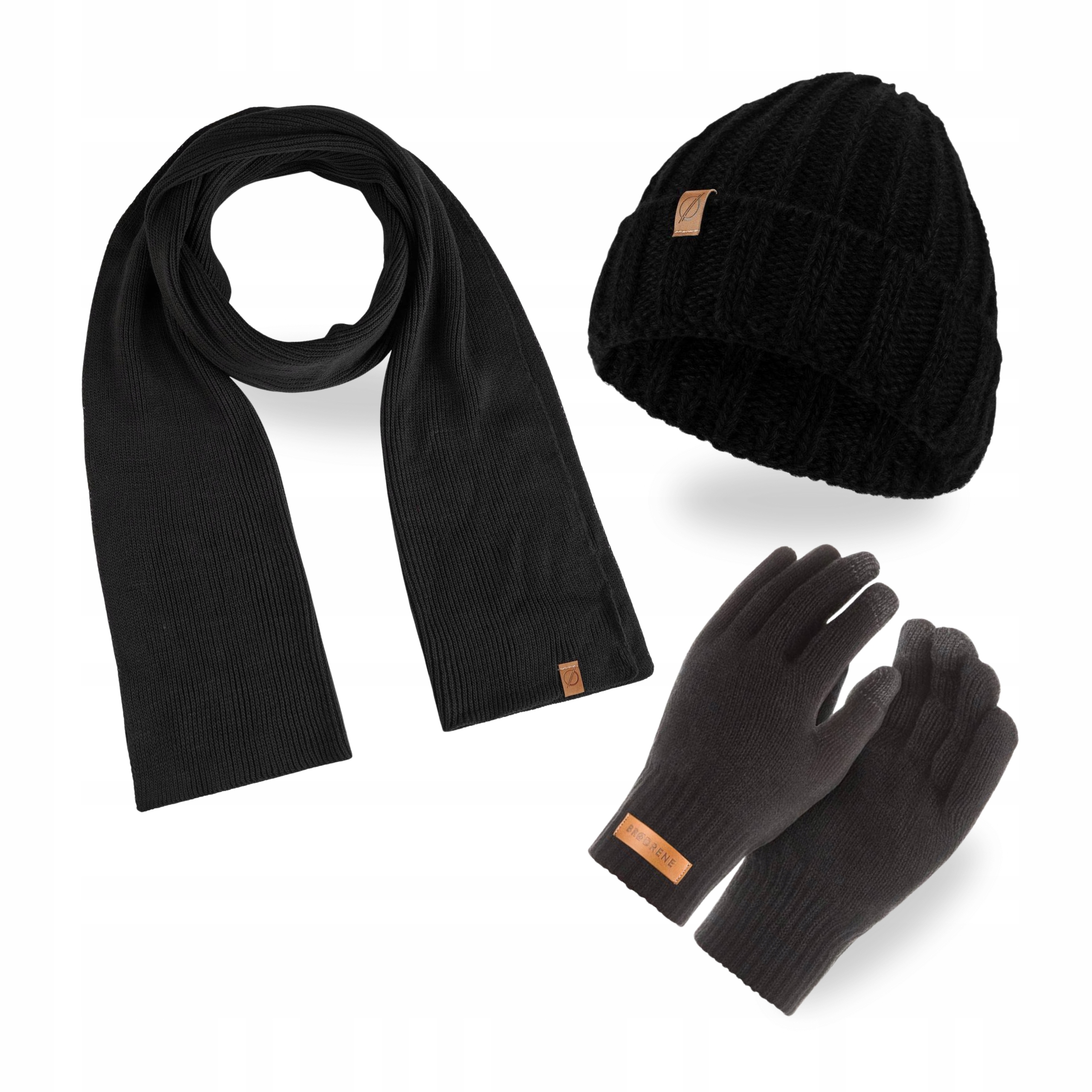 Pánský zimní set 3v1 Čepice Sklápěcí rukavice Šátek Brodrene Černá