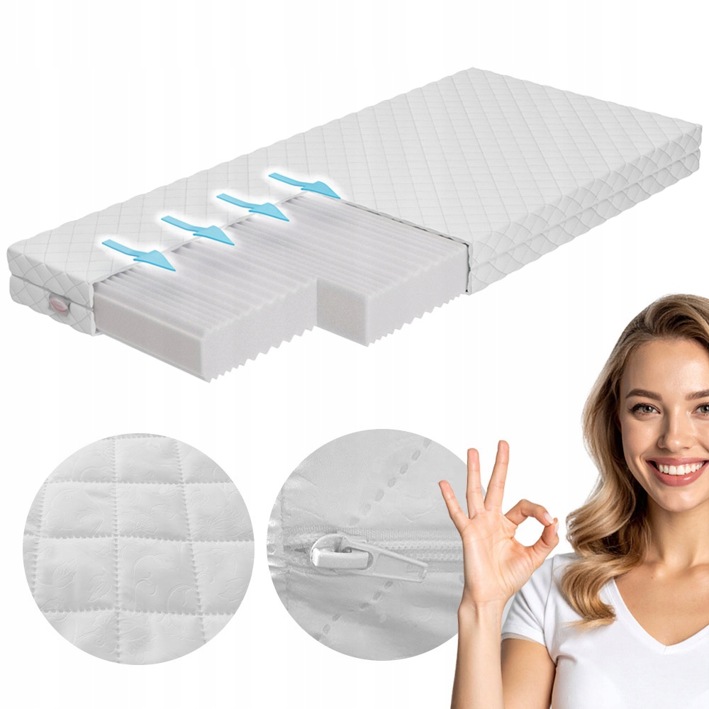 Materac Piankowy 140x200 cm średnio twardy 15 cm grubości Wentylowany