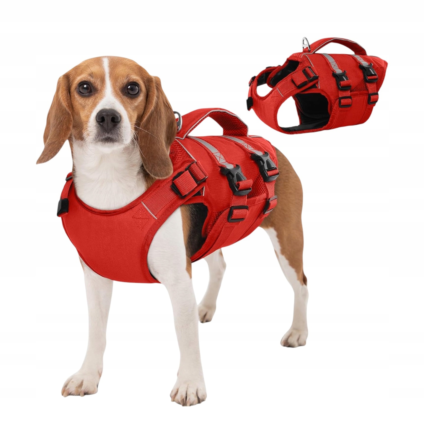 Levně Kuoser Záchranná vesta pro psa M červená reflexní rukojeť nastavitelná