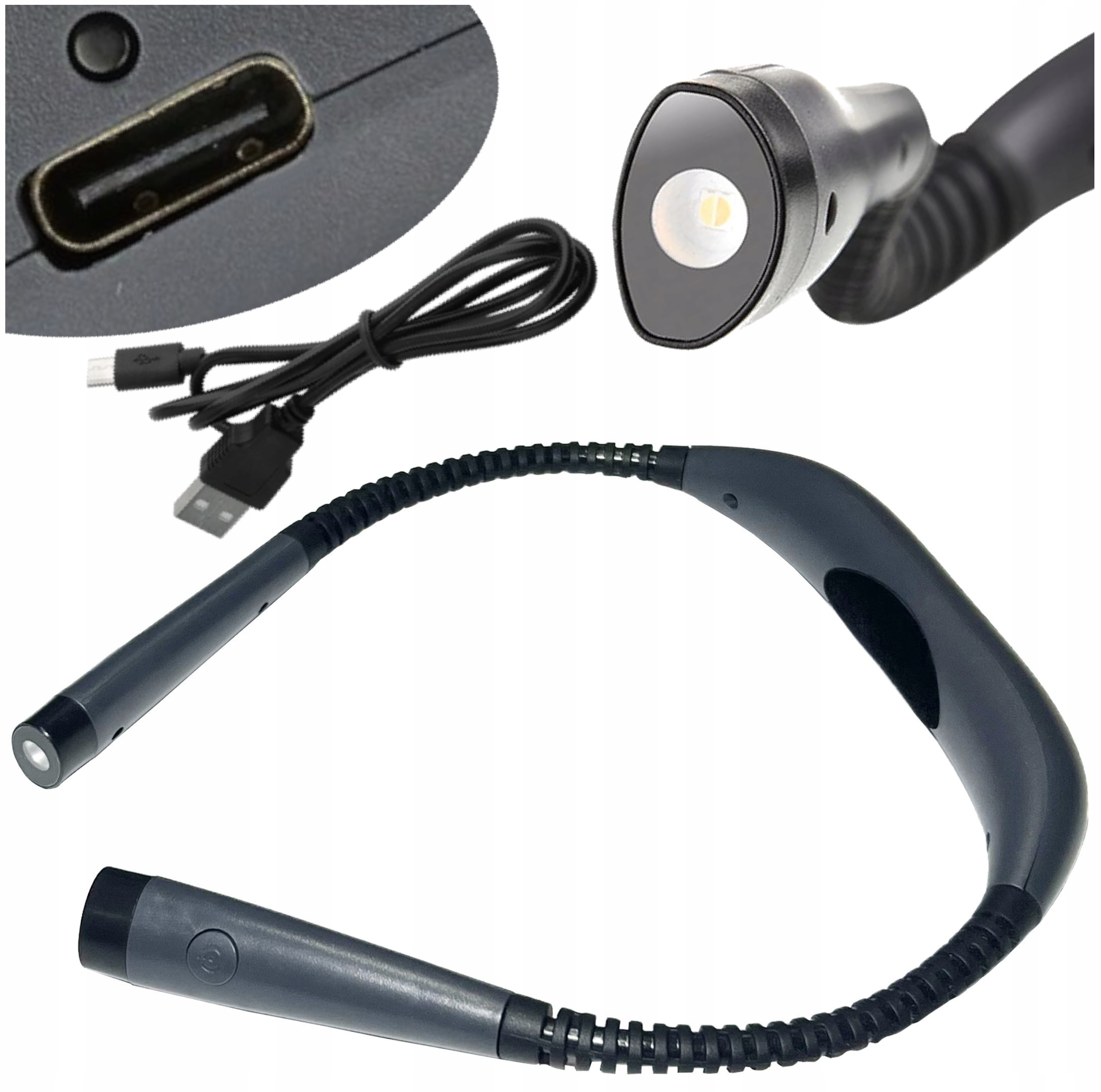 Latarka Lampka Led Na Szyję Elastyczna Nocna Do Czytania Akumulator Usb-c