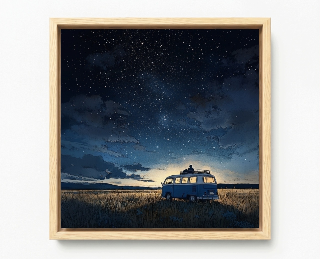 Obraz Rám American Box Grafika Noc Obloha Hviezdy Auto Van 60x60