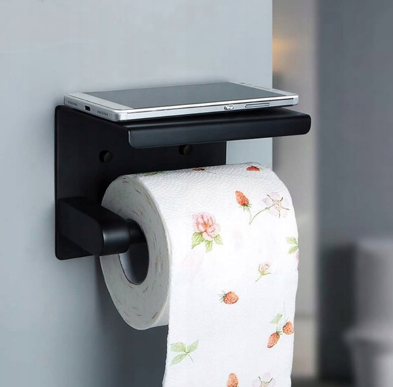 UCHWYT NA PAPIER TOALETOWY Z PÓŁKĄ NA TELEFON CHUSTECZKI CZARNY METALOWY WC Kod producenta UCHWYT NA PAPIER TOALETOWY Z PÓŁKĄ