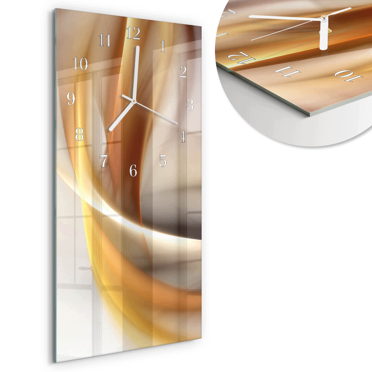 Skleněné hodiny do kuchyně na zeď s motivem abstrakce, obdélník 30x60 cm