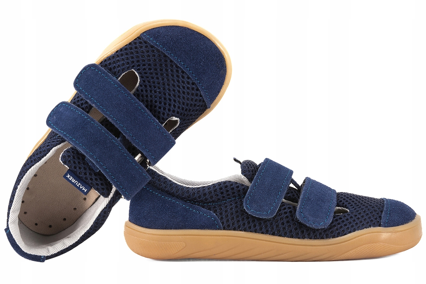 Mazurek Slipper Navy Barefoot Skórzano-tekstylne Półbuty Kapcie Papcie 33