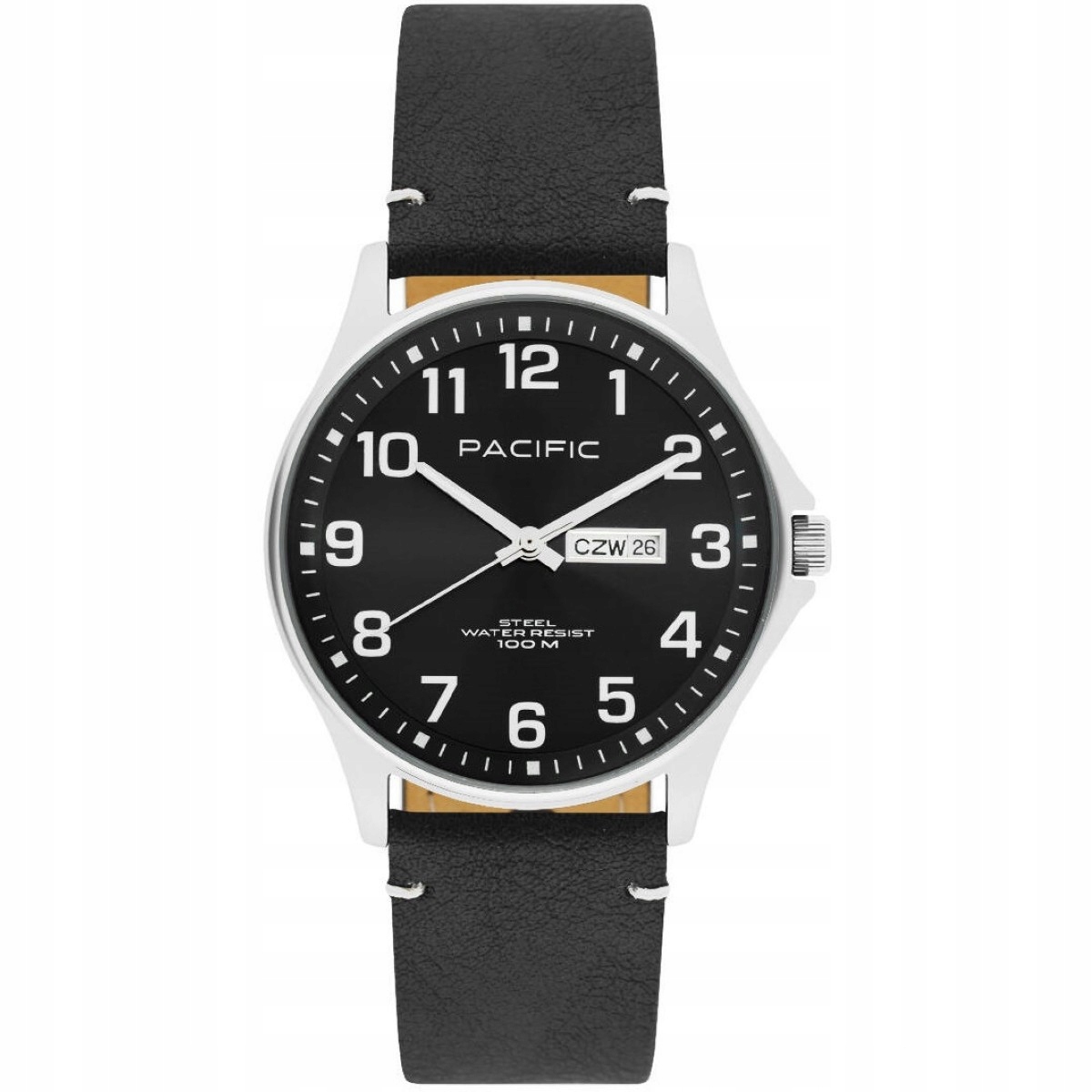 Stříbrné pánské hodinky na řemínku Pacific SMA-1073D-03