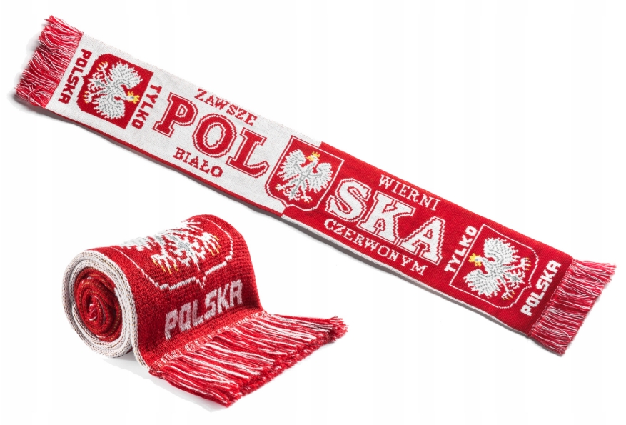 SZALIK DWUSTRONNY REPREZENTACJI POLSKI 150 cm x 17 cm DLA KIBICA SZAL WZÓR