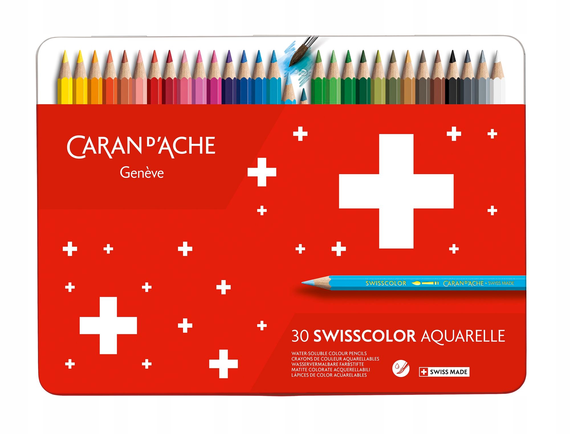 Akvarelové pastelky "Swisscolor", 30 ks, kovový box, Caran D'ache 1285.730