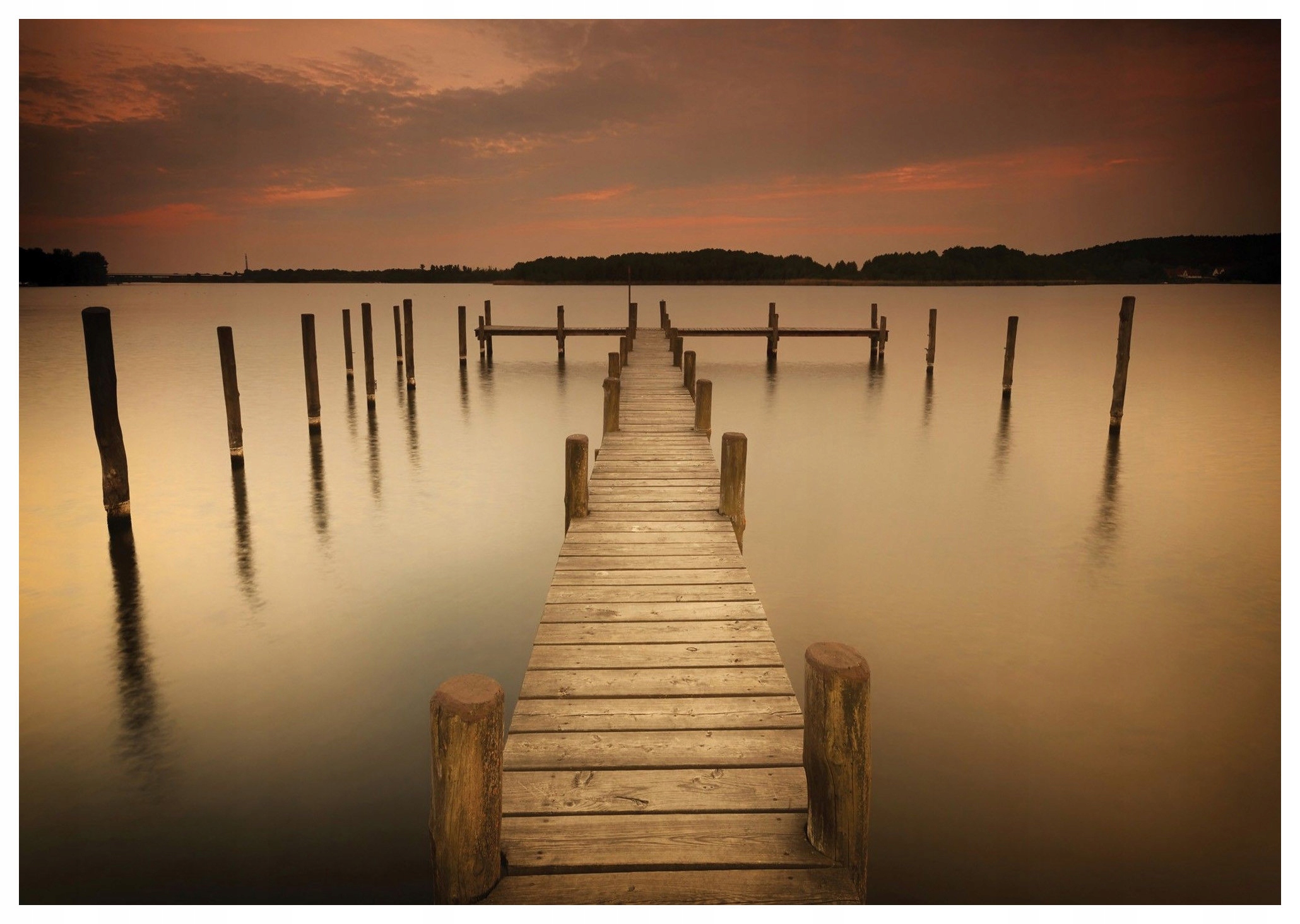 Fototapeta Jazero pokoja Drevené Pier Západ slnka 312x219 lepidlo
