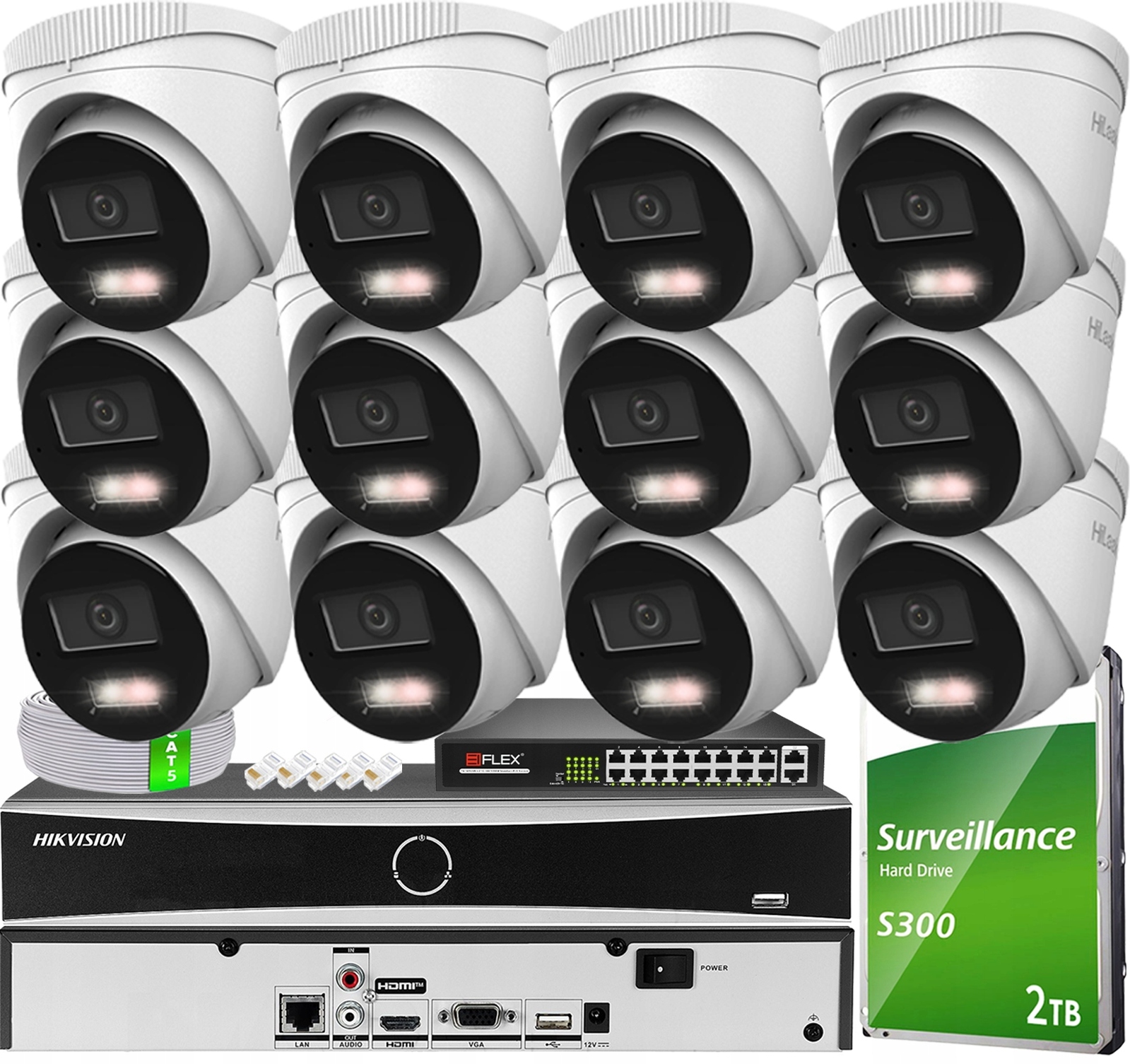 Monitorovací sada 12 kamer IPC-T240HA-LUC 4MPx Hikvision Hybrid Light PoE
