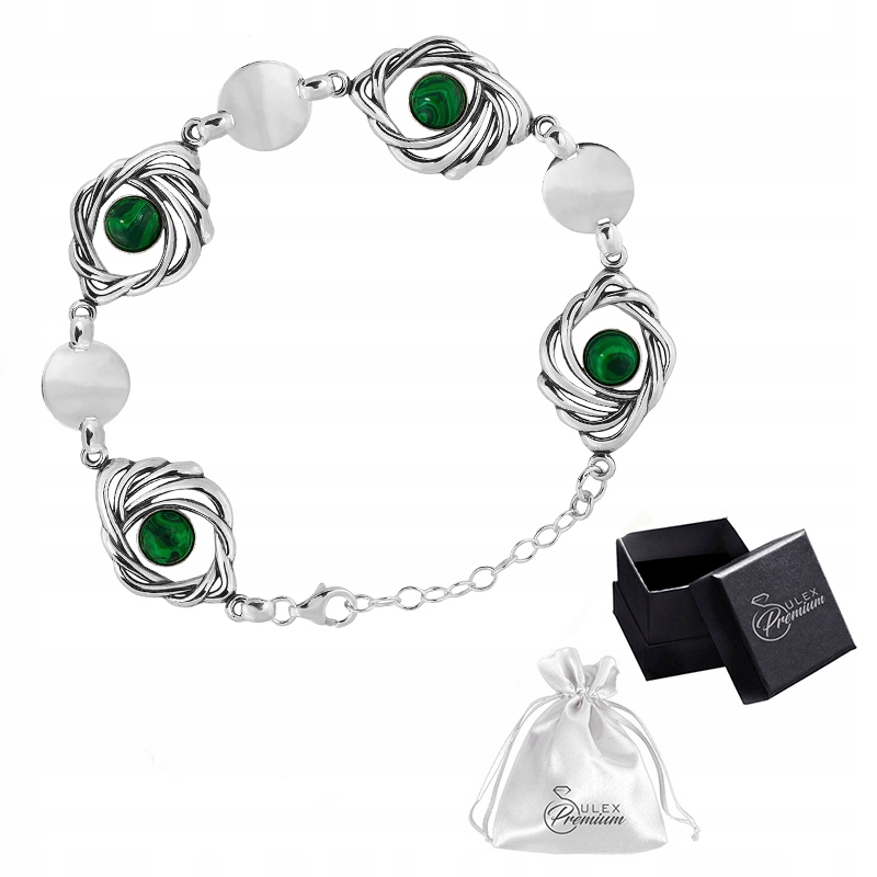 Náramek stříbro ryzost 925 Náramek s Malachitem Zelená Elegance