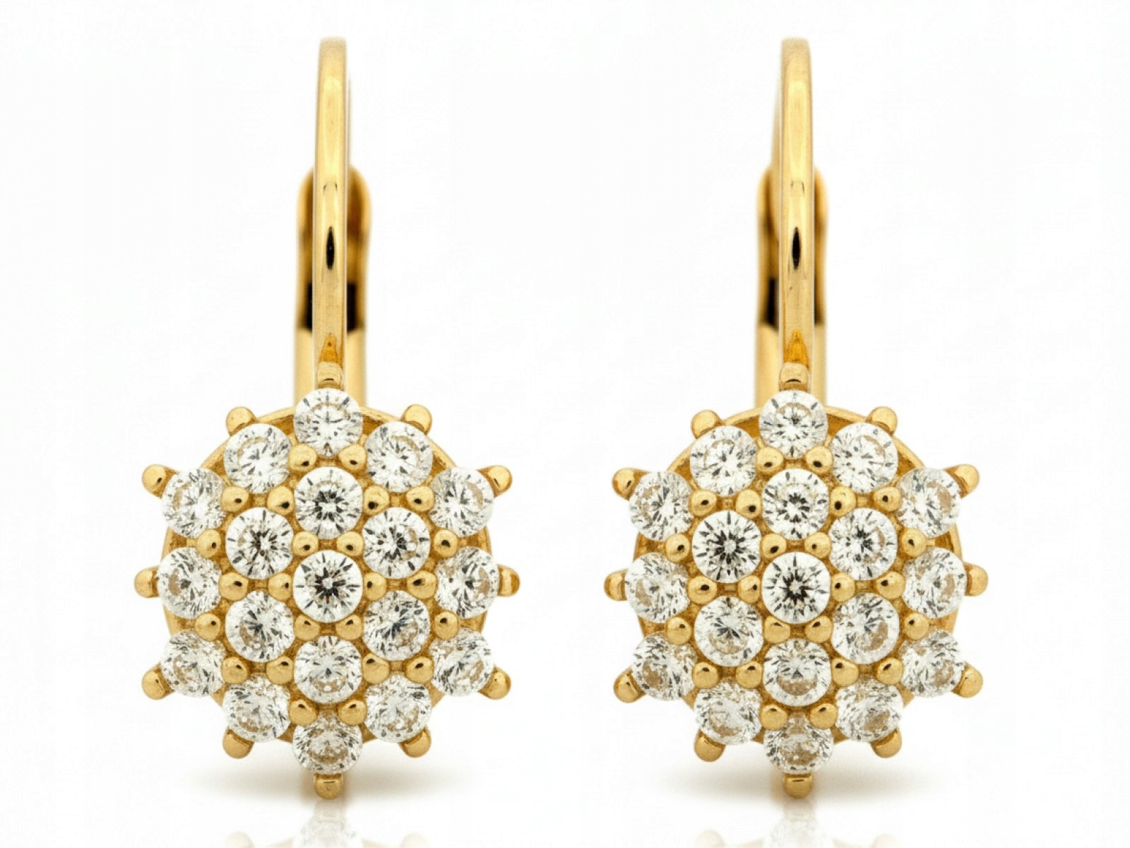 Dámské zlaté náušnice 585 s kamínky a květem, lesklé od klenotníka