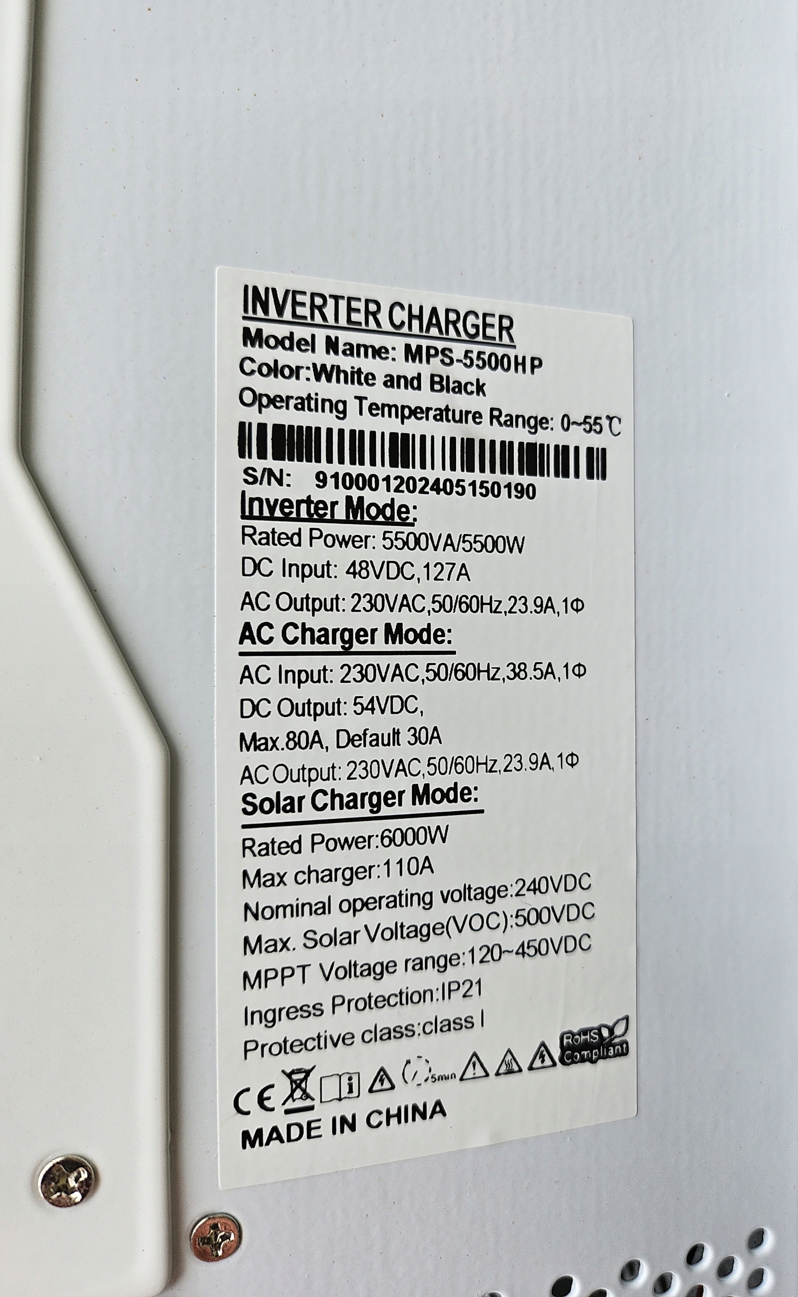 Inwerter Sideon Off-Grid Solar 5,5KW 48V 120A UPS EAN (GTIN) 5906321381697