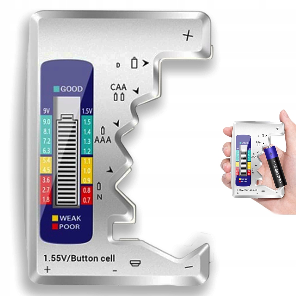 Cyfrowy Tester Baterii Z Wyswietlaczem LCD I Akumulatorków Aa Aaa 12V 24V