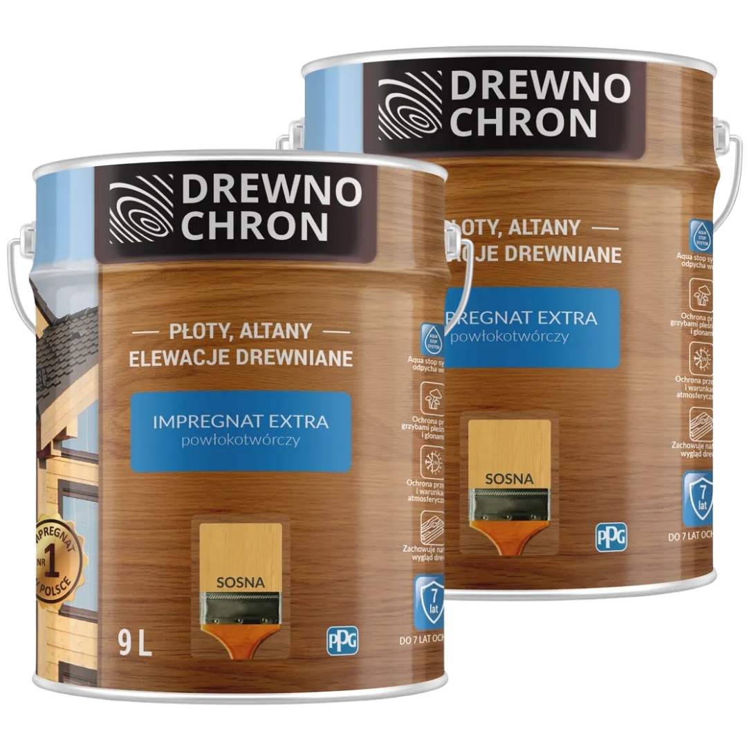 Drewnochron Impregnat Extra 18L Borovice – Sada Ochranných Impregnátů 2X9L