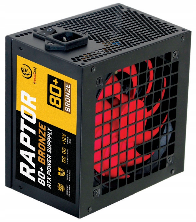 Nowy Zasilacz Atx 600W 80+ Bronze Rebeltec Raptor, +kabel zasilający Box