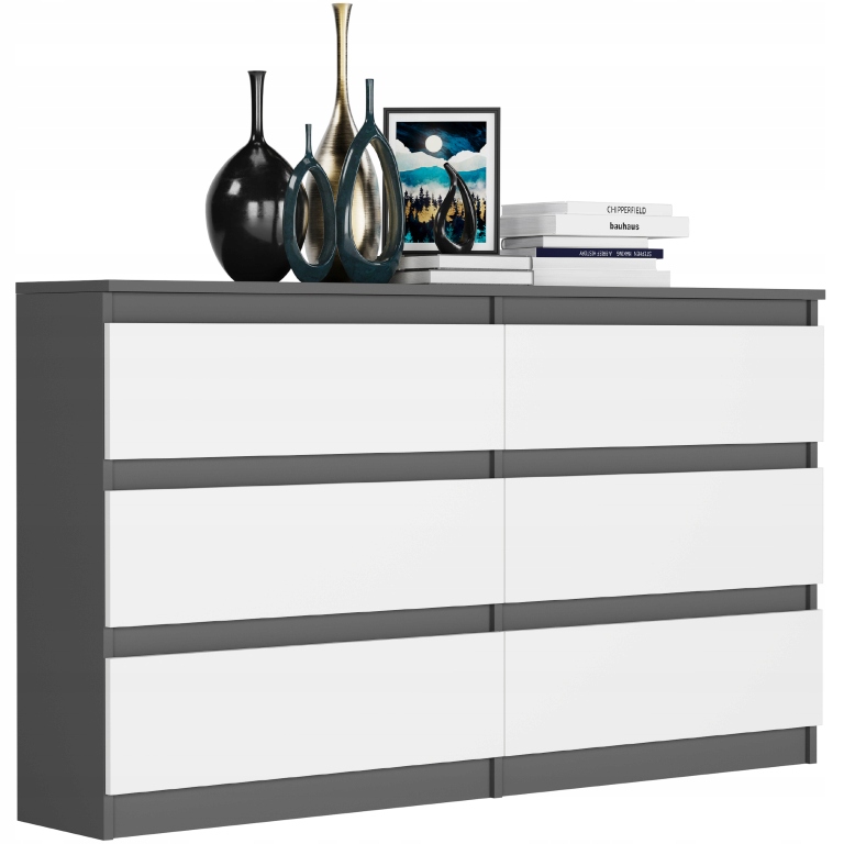 KOMODA 140 CM SZAFKA 6 SZUFLAD PRODUCENT PL R-140 ANTRACYT MIX