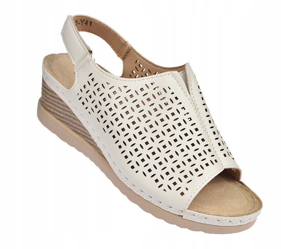 Dámské Ažurové Sandály Na Koturně S Gumou Na Nártu S-3-Y41 Wt vel 39