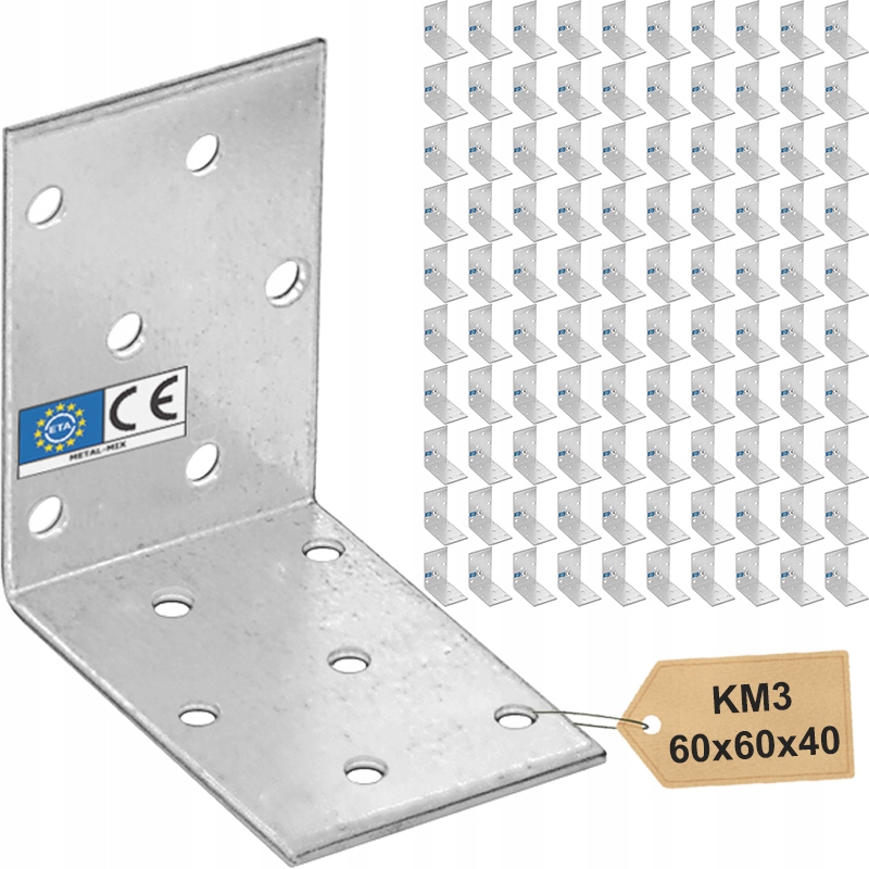 KM3 Kątownik Montażowy Łącznik Ciesielski 60x60x40x2 100sztuk-Zdjęcie-0