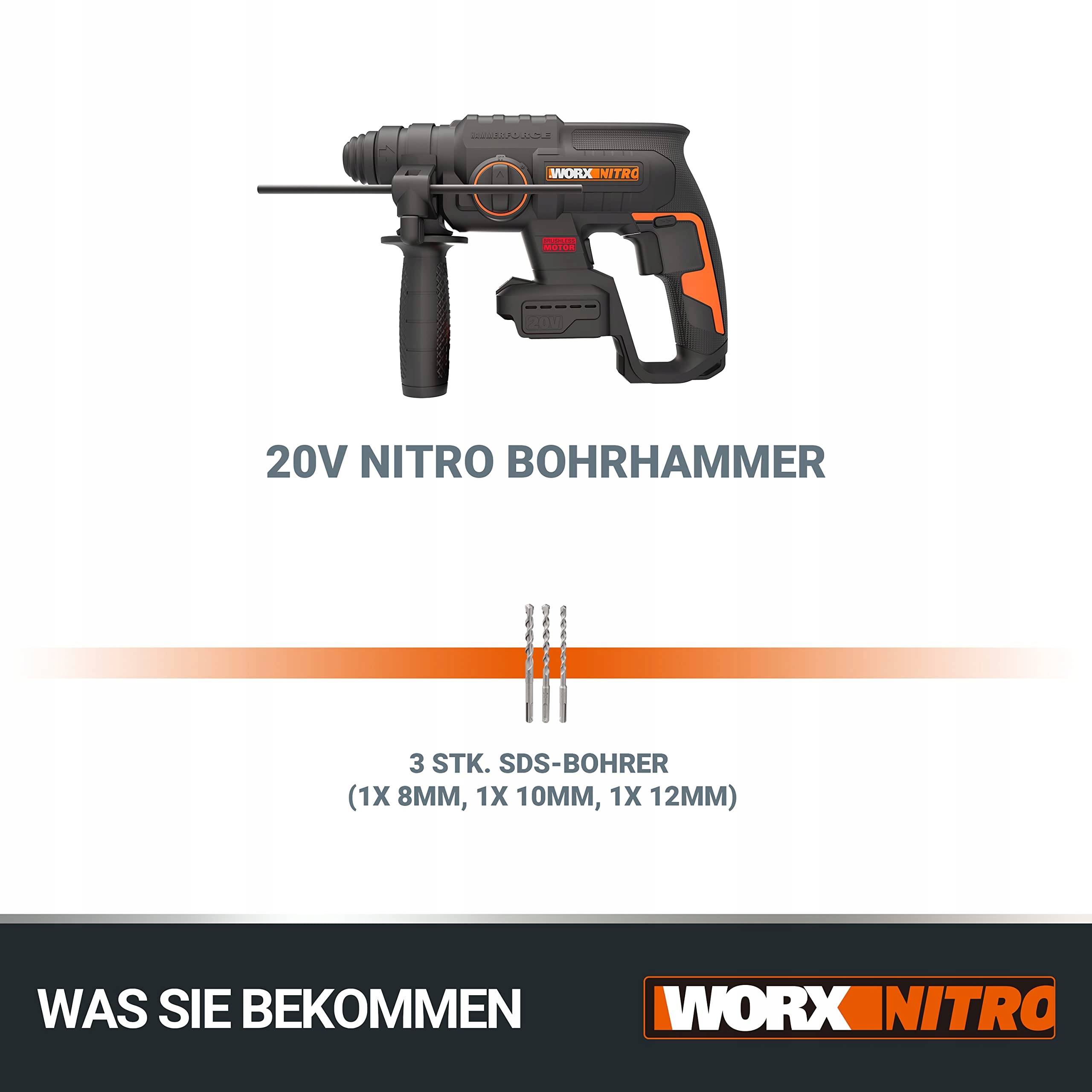 WORX NITRO WX3819 20V Bezszczotkowa Młotowiertarka Akumulatorowa — miniatura 7