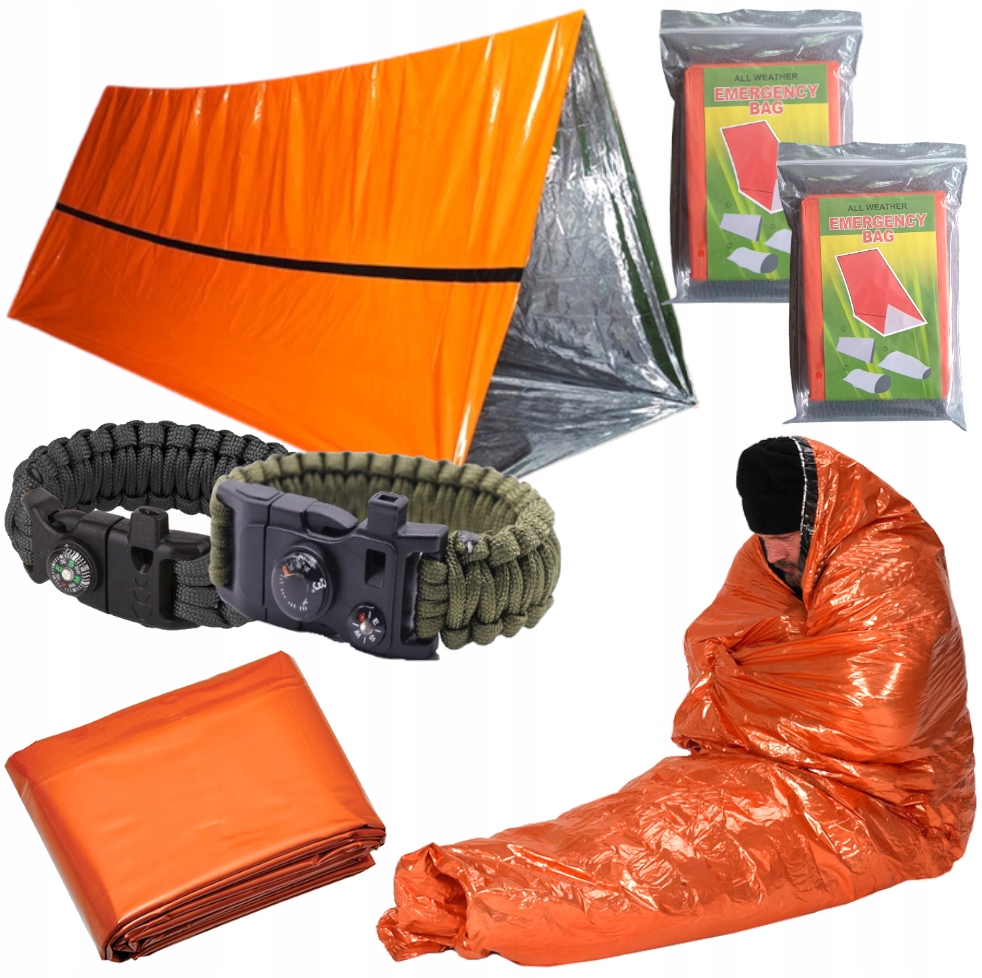 FOLIA ŻYCIA TERMICZNA KOC ZESTAW PRZETRWANIA SURVIVALOWY NAMIOT RATUNKOWY Kod producenta JM-2008