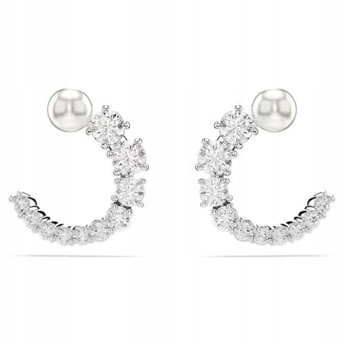 Náušnice Swarovski Matrix Otevřené půlkruhy krystaly ocel rhodiovaná tyčinka