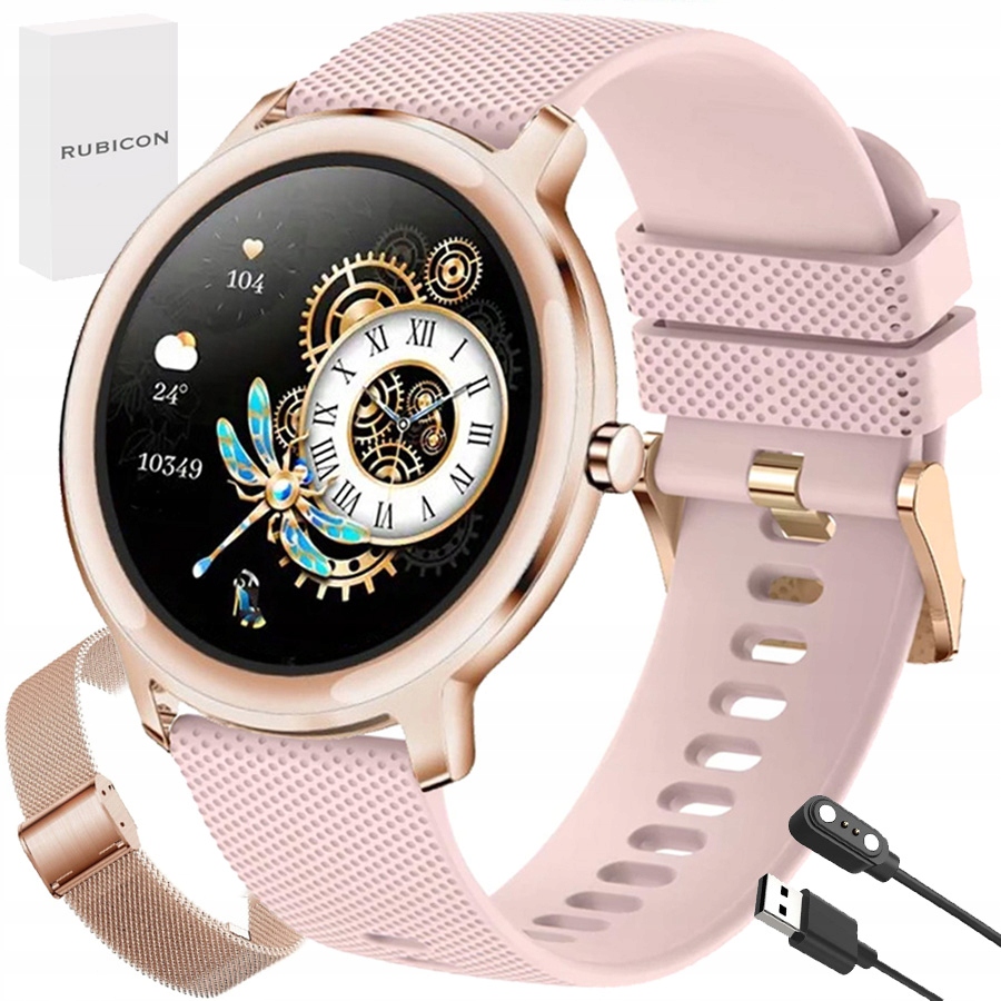 Dámské hodinky Chytré Hodinky Rubicon RNBE66 rosegold 2 Pásky Sen Hudba Puls