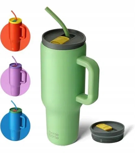 Zielony kubek termiczny 1200ml ze słomką marki Bottle Bottle.