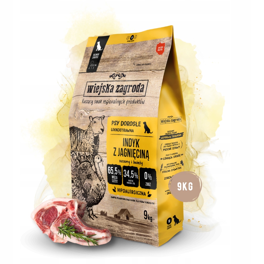 Levně Wiejska Zagroda suché krmivo pro psy Krůta s Jehněčím Masem Křupky M 9 kg