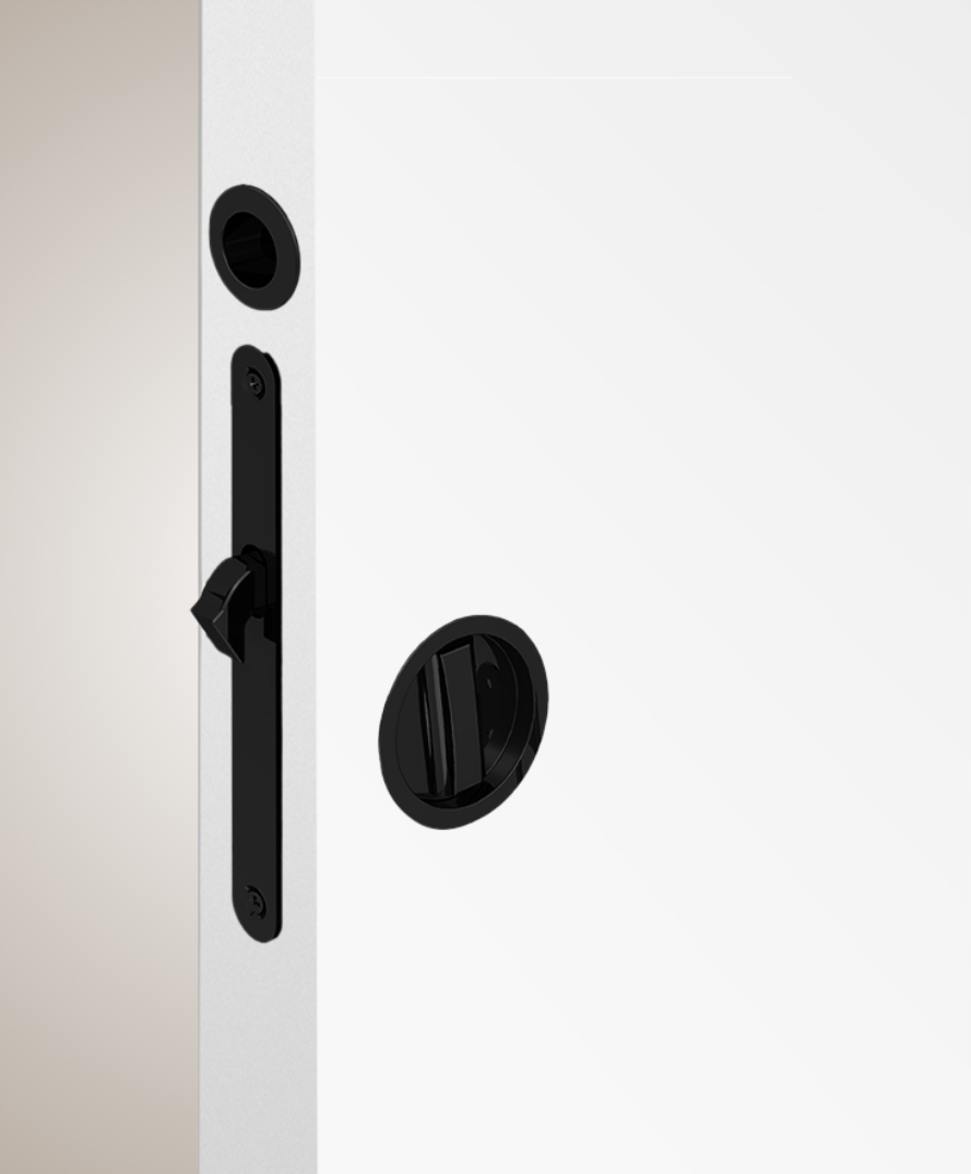 Wc hákový zámek s kulatými úchytkami, černý mat pro posuvné dveře