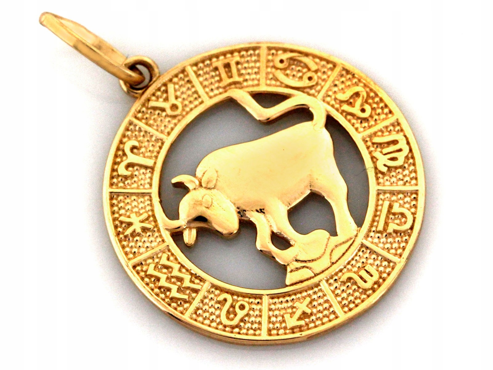 Zlatý přívěsek 585 Býk zvěrokruhu v kruhu s ažurem 14kt dárek 1.80g