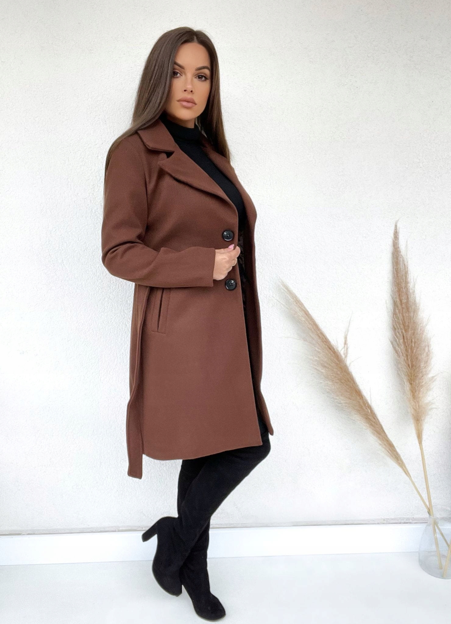 JESIENNO- ZIMOWY PŁASZCZ INGRID CZEKOLADA XL Rozmiar XL