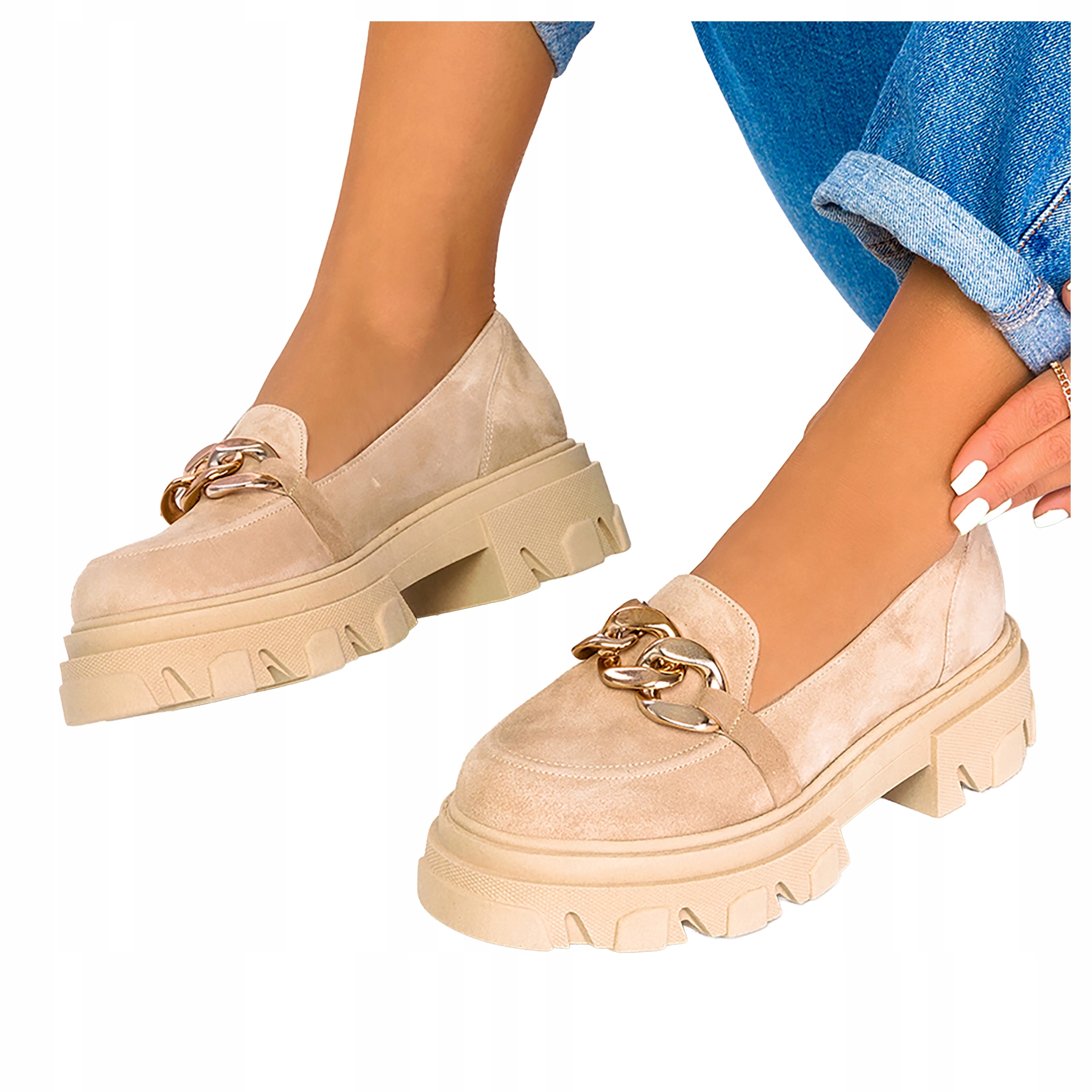 Dámské béžové kožené mokasíny Pohodlné na platformě Polský Výrobek vel. 40