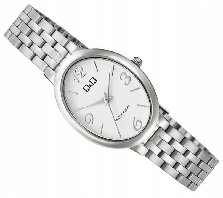 Elegantní Oválné Stříbrné Dámské Hodinky S Náramkem QQ10C-001P
