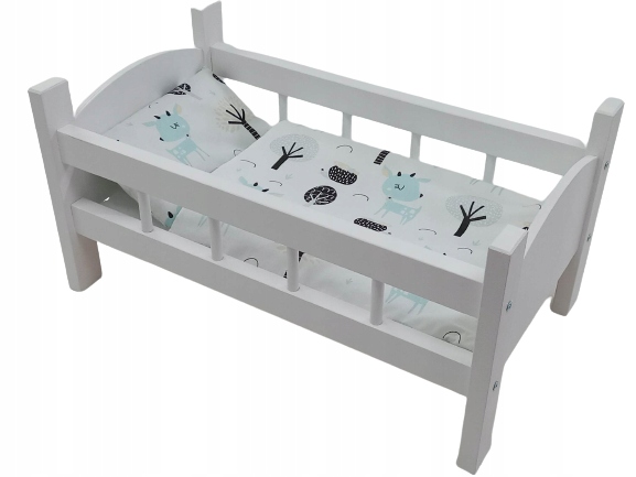 ŁÓŻECZKO DREWNIANE BIAŁE dla lalek +POŚCIEL