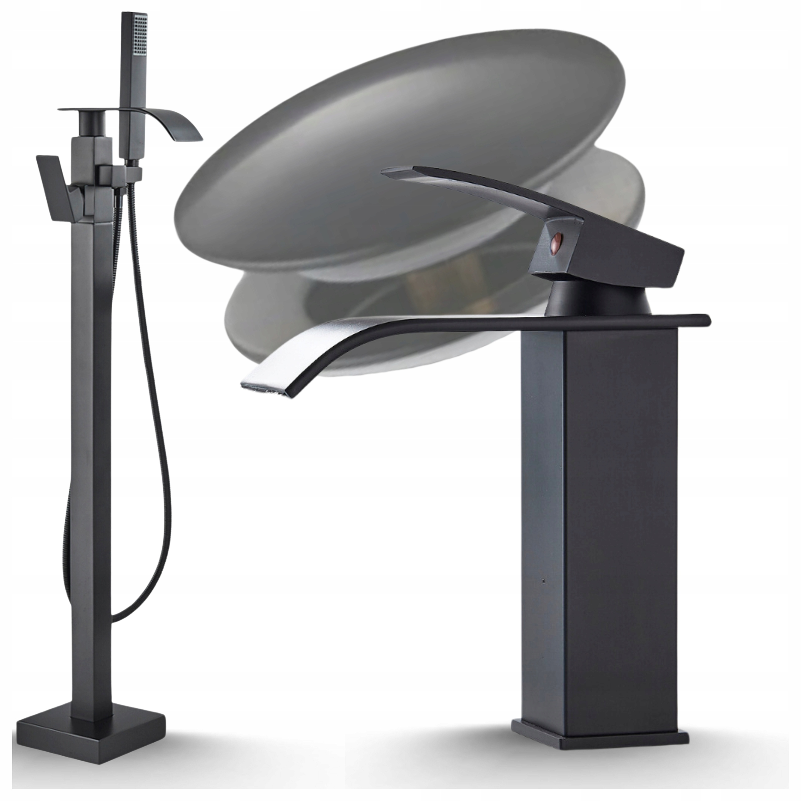 Vanová baterie Černá Volně stojící Set s umyvadlovou baterií Komplet