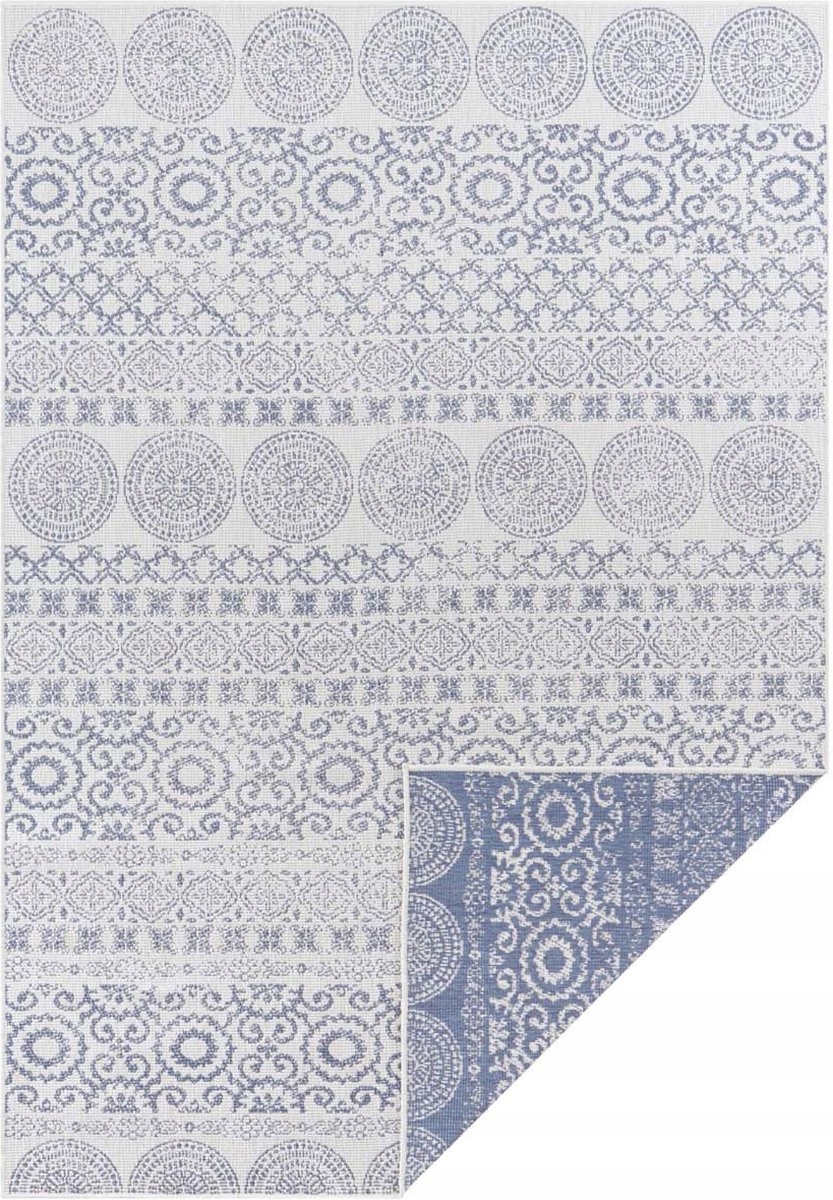 Koberec na terasu 240x340 cm vonkajší, obojstranný, modro krémový