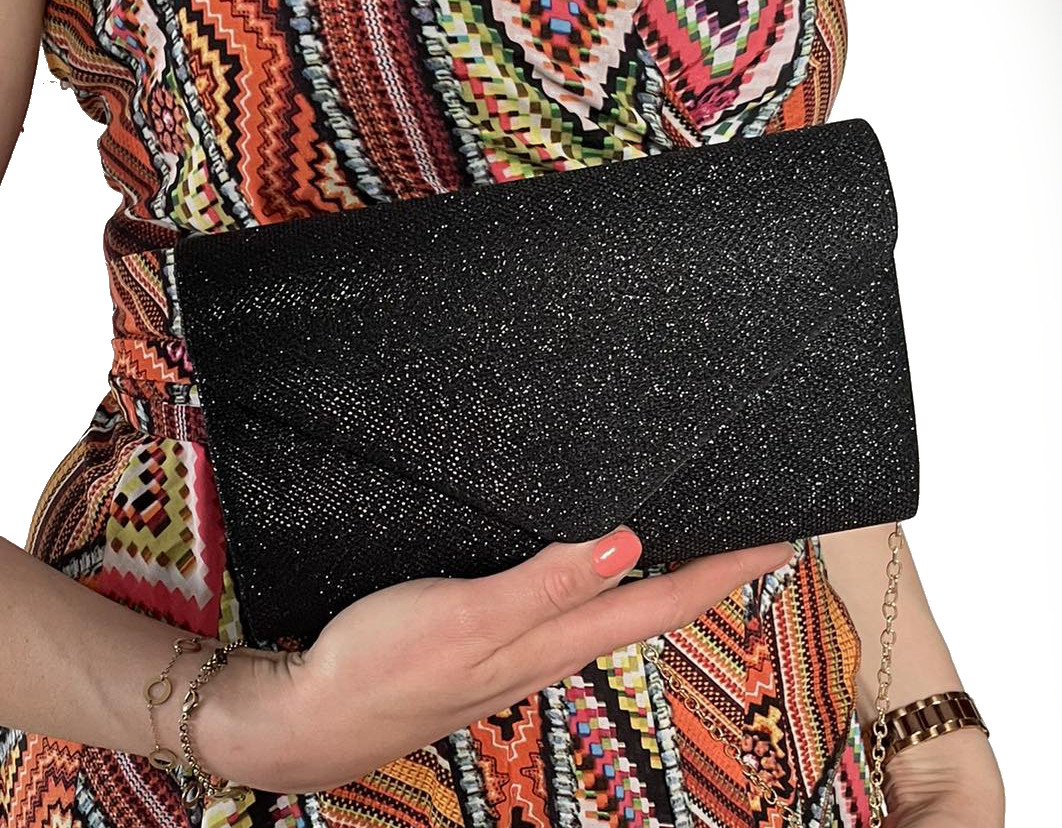 BŁYSZCZĄCA brokatowa TOREBKA KOPERTÓWKA CZARNA