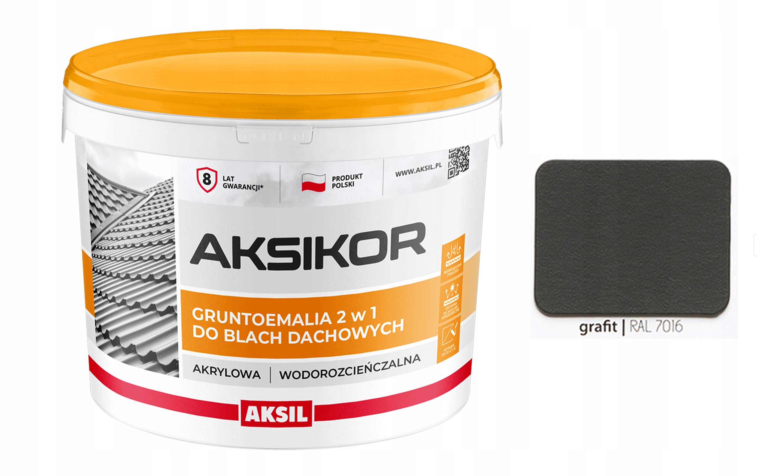 Aksil Aksikor farba na dach 2w1 Grafit Ral 7016 10L