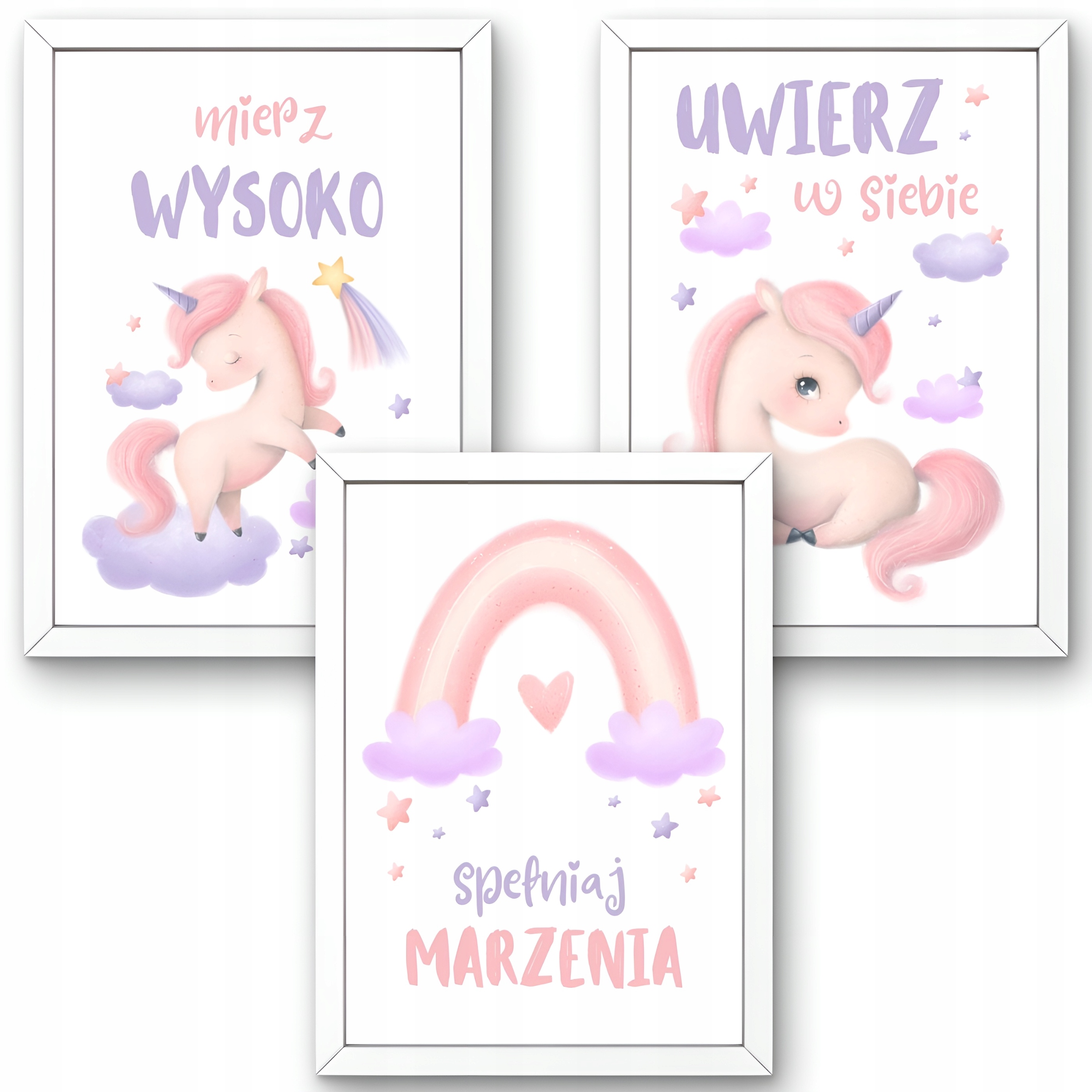 PLAKATY MOTYWACYJNE DLA DZIECI RÓŻOWE JEDNOROŻCE OBRAZKI DLA DZIEWCZYNKI A3