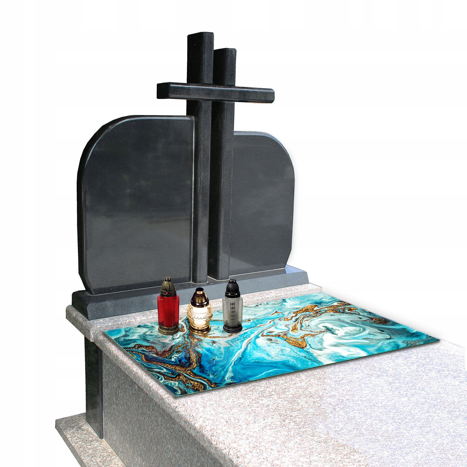 Podstawka DUŻA na CMENTARZ pod ZNICZE Szkło Hartowane POMNIK 90x52cm MARMUR Długość 52 cm